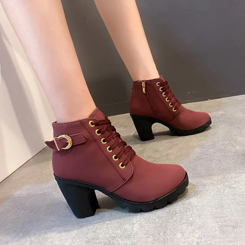 2022 New Women Shoes Fashion Thick Sole Ankle Boots Daily Comfortable Waterproof Plus Size Female Platform Boots Botas De Mujer