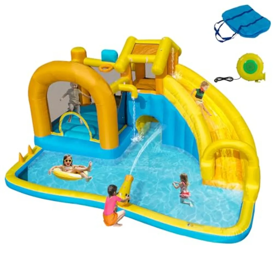

Inflatable Water Slide for Backyard Summer Water Park with Large Pool Long Slides Bounce House Climbing Wall Water Cannon 2 Wat