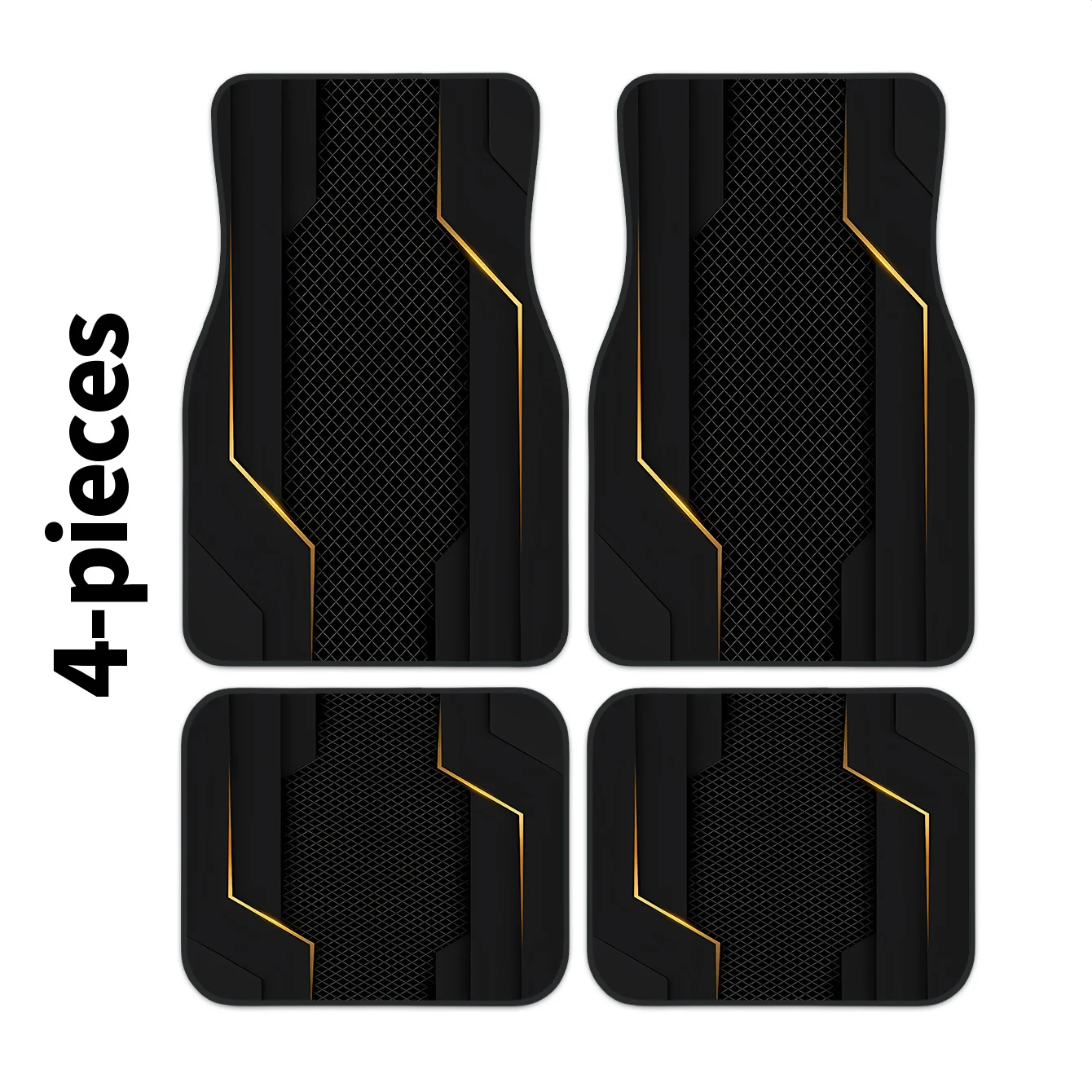 2D, 4pcs Car Mat Set, Featuring A Black And Golden Technology Panel Style Print, Easy To Clean, Suitable For Stylish Car Interio