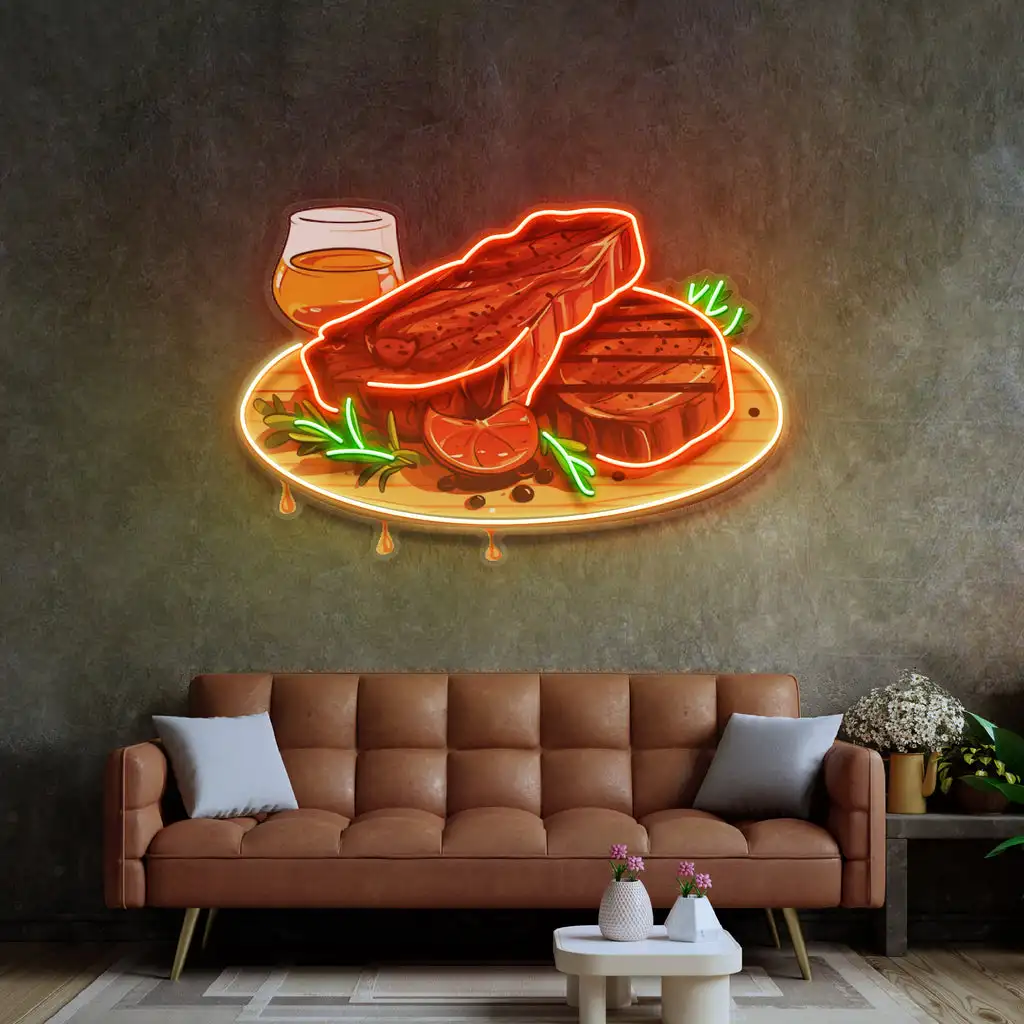 Grilled Meat Neon Sign Restaurant Food Wall Art Decor Living Room Kitchen Sign Wedding Wall Hanging Sign Bar Beer Club Sign