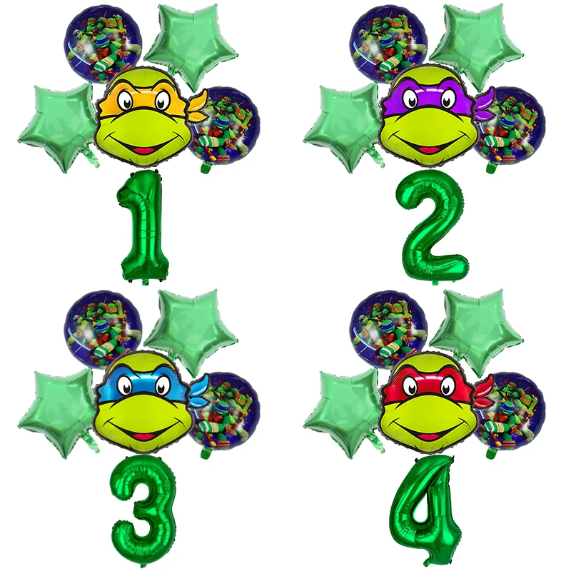 Globos con números de tortugas Ninja mutantes adolescentes, globos de cumpleaños, decoración de fiesta, adornos para Baby Shower, decoración de habitación de Anime, regalo para niños