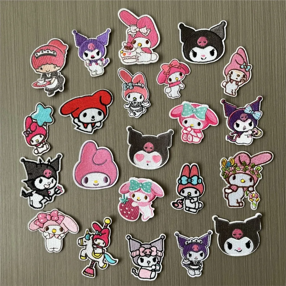 

22Pcs Cartoon Kuromi Anime Melody Applique For DIY Child Clothes Iron on Embroidery Patch Sew Kwaii Coat T-shirt Decor Badge