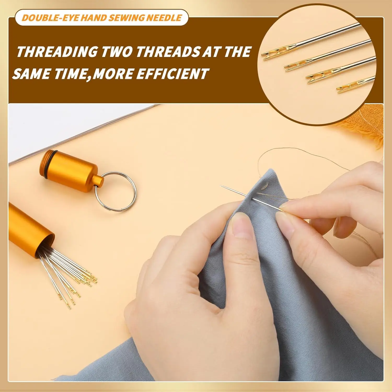 Agujas de roscado automático Agujas de acero inoxidable de fácil roscado para coser a mano con un tubo de metal para almacenar accesorios hechos a mano