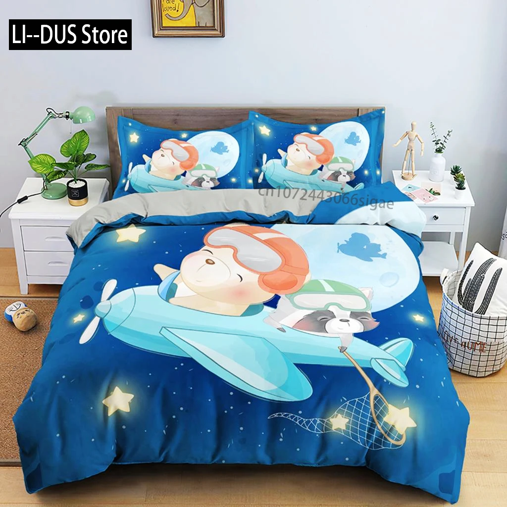 การ์ตูนสัตว์ชุดผ้านวม PANDA Moon Star รูปแบบชุดเครื่องนอนสําหรับเด็กเดี่ยว Queen Size ผ้าปูไมโครไฟเบอร์ผ้านวม