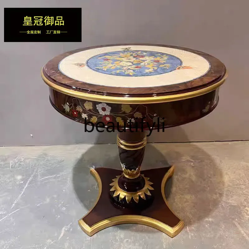 

French luxury solid wood carving lace European inlaid shell coffee table decoration table, furniture6239