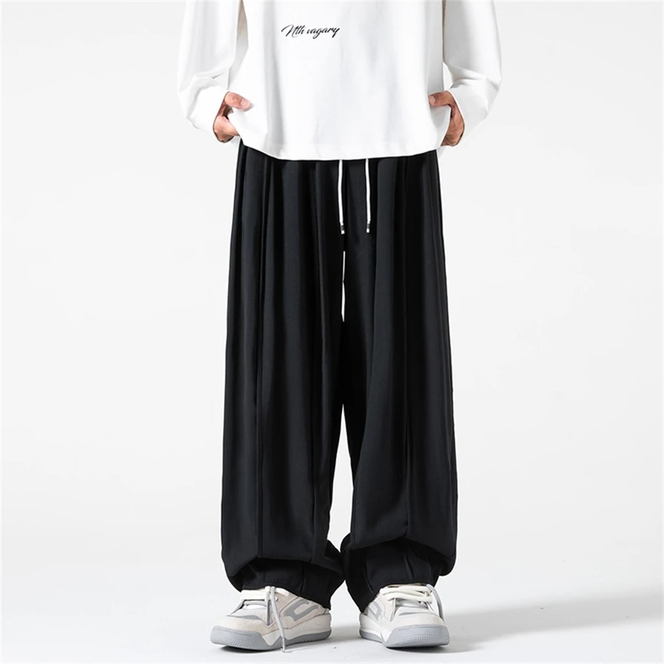 Men's Trousers Pants Mens Solid Japanese Hip Hop Pant Streetwear Casual Straight Wide Legs Black Pants Mens Clothing