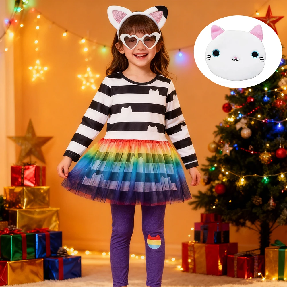Regenbogen-Mädchen-Prinzessinnen-Sets für Kinder, Cosplay-Kostüme, Weihnachts-Verkleidungsparty-Outfits, Kinderkleidung