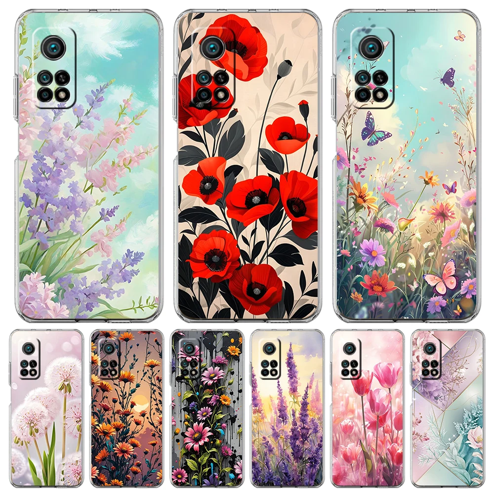 

Transparent Phone Case for Xiaomi Mi 15 14 13 12 11 Ultra 14T 13T 12T 11T 10T Pro Lite 5G Soft TPU Shell Cartoon Flower Capa Bag
