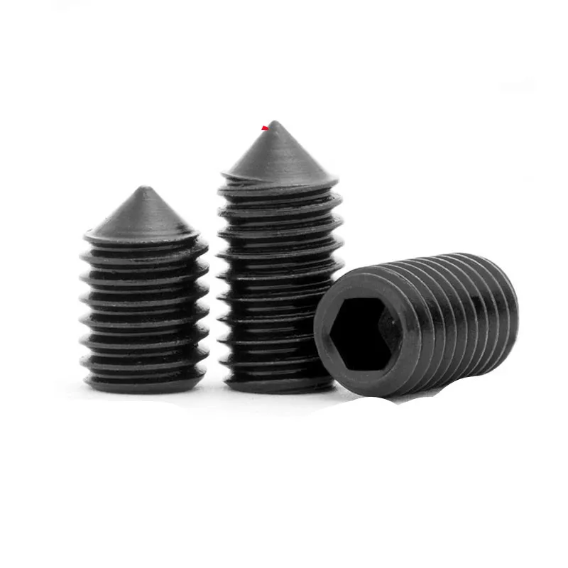 10X M2 M2.5 M3 M4 M5 M6 M8 M10 Grade12.9 Black Carbon Steel Hex Hexagon Socket Cone Point Grub Set Screw Tapered End Bolt DIN914 images - 6