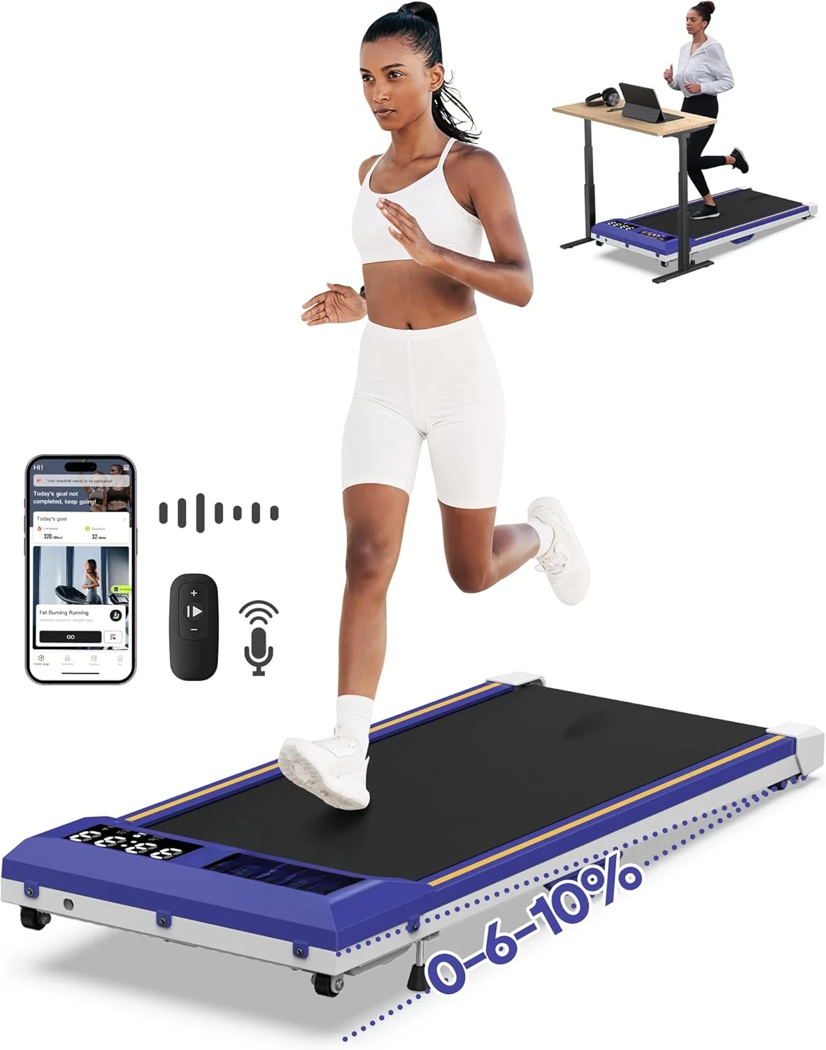 10%/12% Incline Walking Pad Treadmill,340+ lbs Capacity & Voice Controlled,3.0HP Low Noise Standing