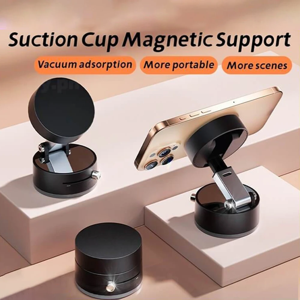 Vacuum Suction Magnetic Car Phone Holder Dashboard Mount Bracket Portable Stand 360° Rotatable Foldable Cellphone Suction Bases