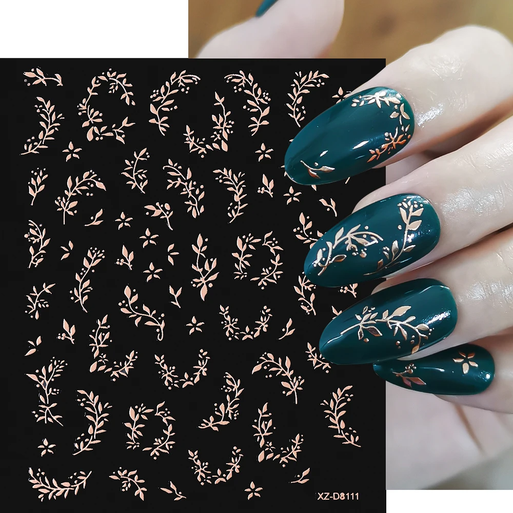 12 個 3D ローズゴールドスタームーンちょう結びネイルアートステッカーボヘミア太陽の葉自己粘着ネイルスライダー豪華なマニキュアデカール