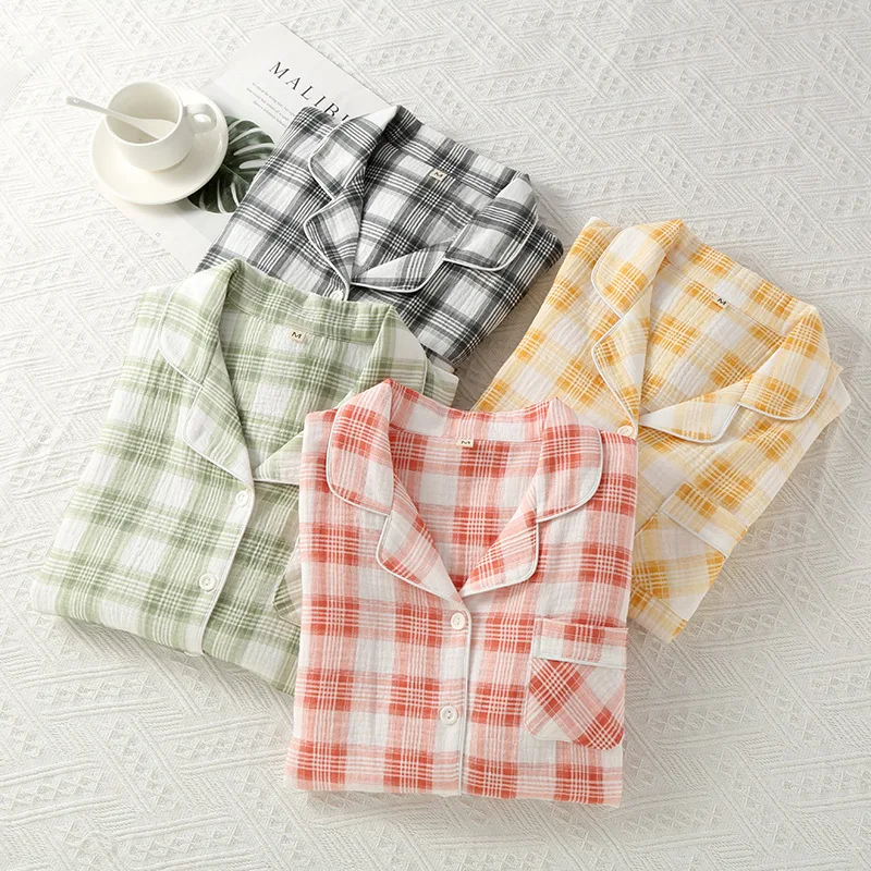 

Спальная рубашка с длинным рукавом, ночная рубашка, платье для женщин, клетчатая разноцветная рубашка, двойная хлопковая ночная рубашка, кардиган больших размеров, ночной кардиган