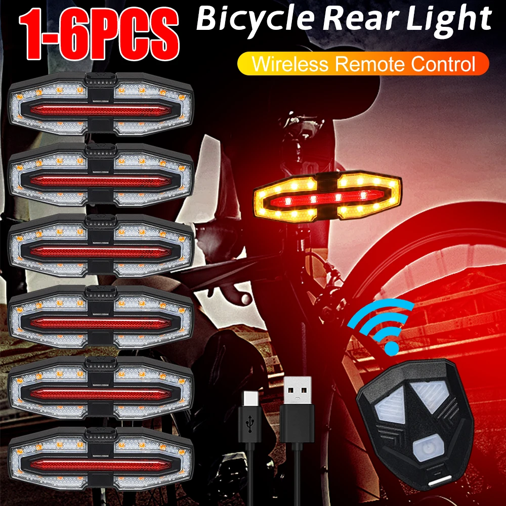 

1-6 шт. задний фонарь для велосипеда с указателями поворота, пульт дистанционного управления, задний фонарь для велосипеда, перезаряжаемый предупреждающий задний фонарь для безопасности на велосипеде