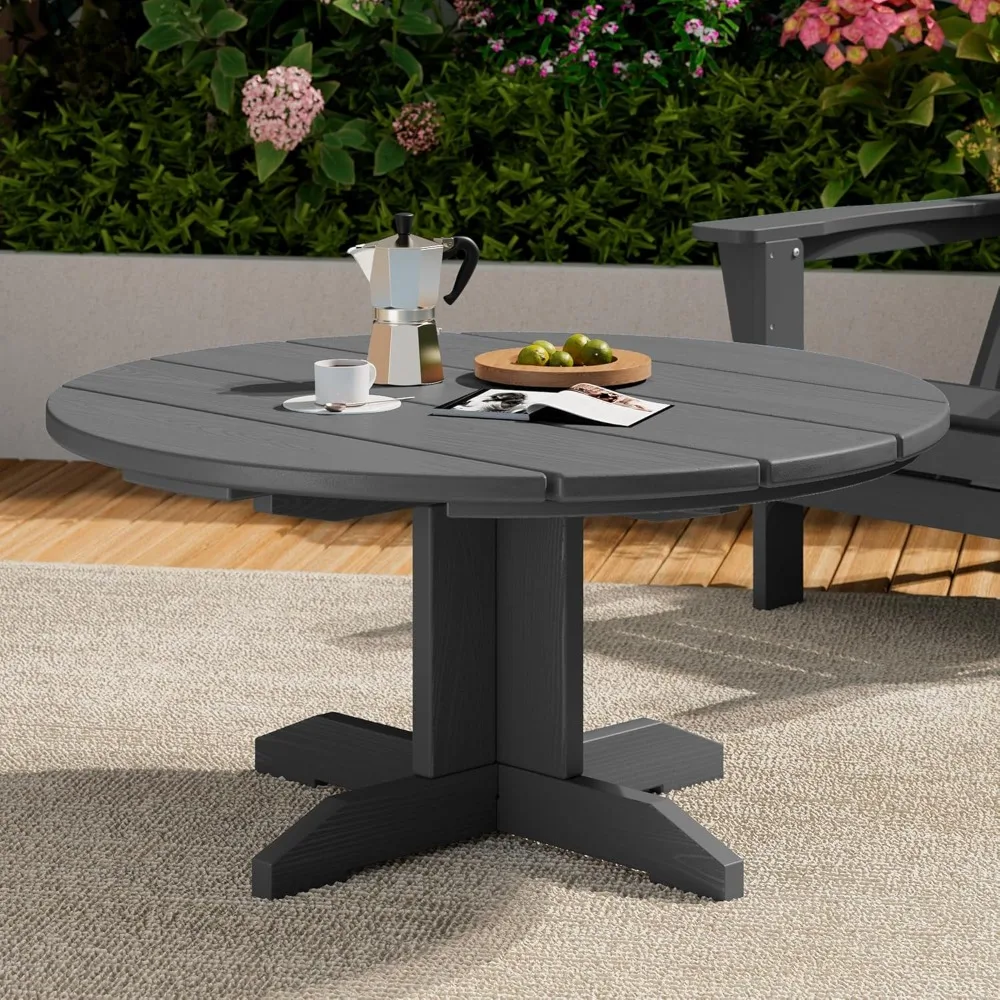 

36'' Round Outdoor Coffee Table - HDPE Weatherproof Patio Table for Balcony, Garden, Backyard (Gray)