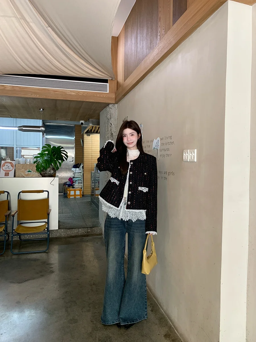 Casaco Curto Estilo G com Fraância Leve para Mulheres, Preto, Nova Chegada de Outono/Inverno, Único e Super Fofo