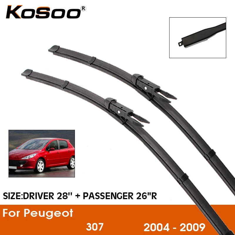 

Car Wiper Blade For Peugeot 307 2004-2009 Windshield Rubber Silicon Refill Front Window Wiper 28"+26"R LHD RHD Auto Accessorie