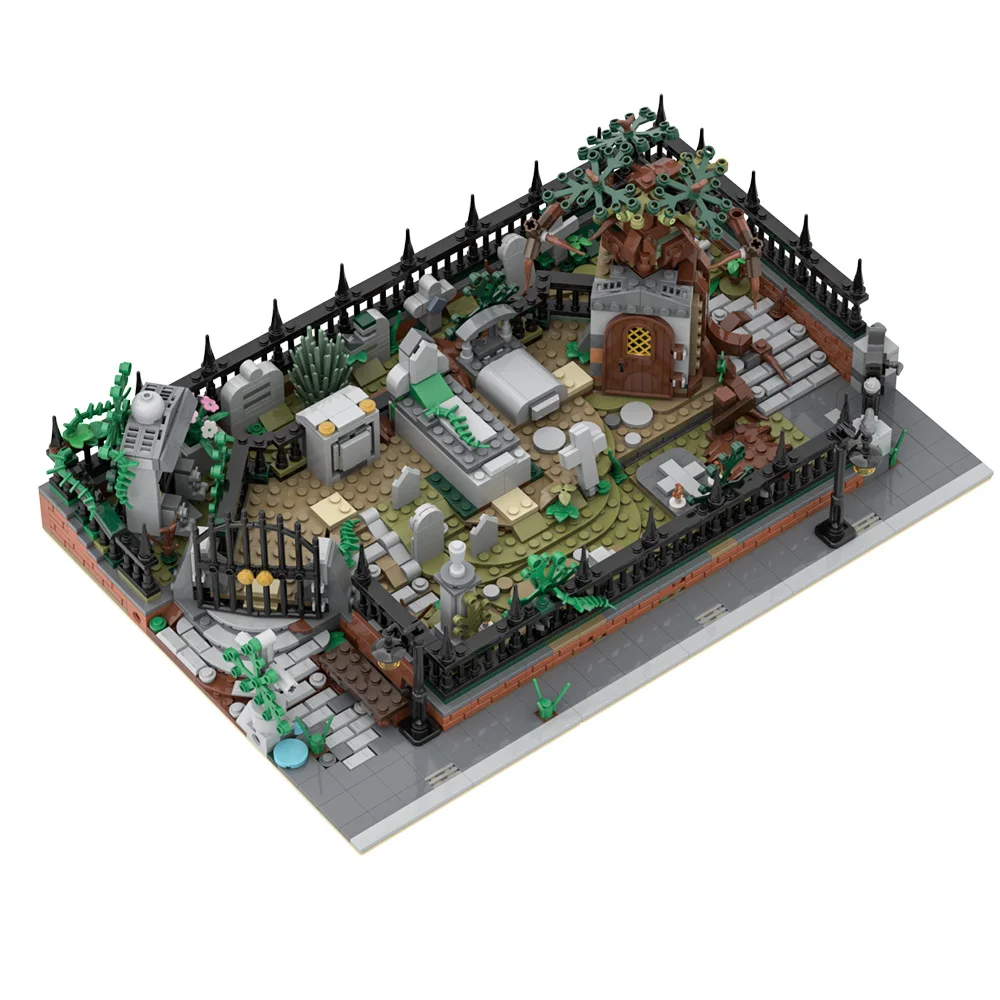 

1582PCS MOC Graveyard Building Blocks Street View Accessorie Tombstones Plants Trees Flowers Haunted Toys Gift For Kid Adult