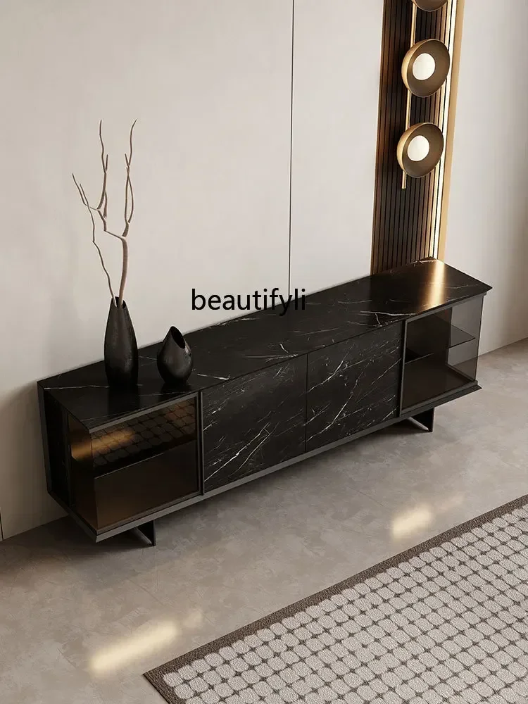

VItalian minimalist rock panel TV cabinet light luxury high-end living room home glass TV cabinet solid wood