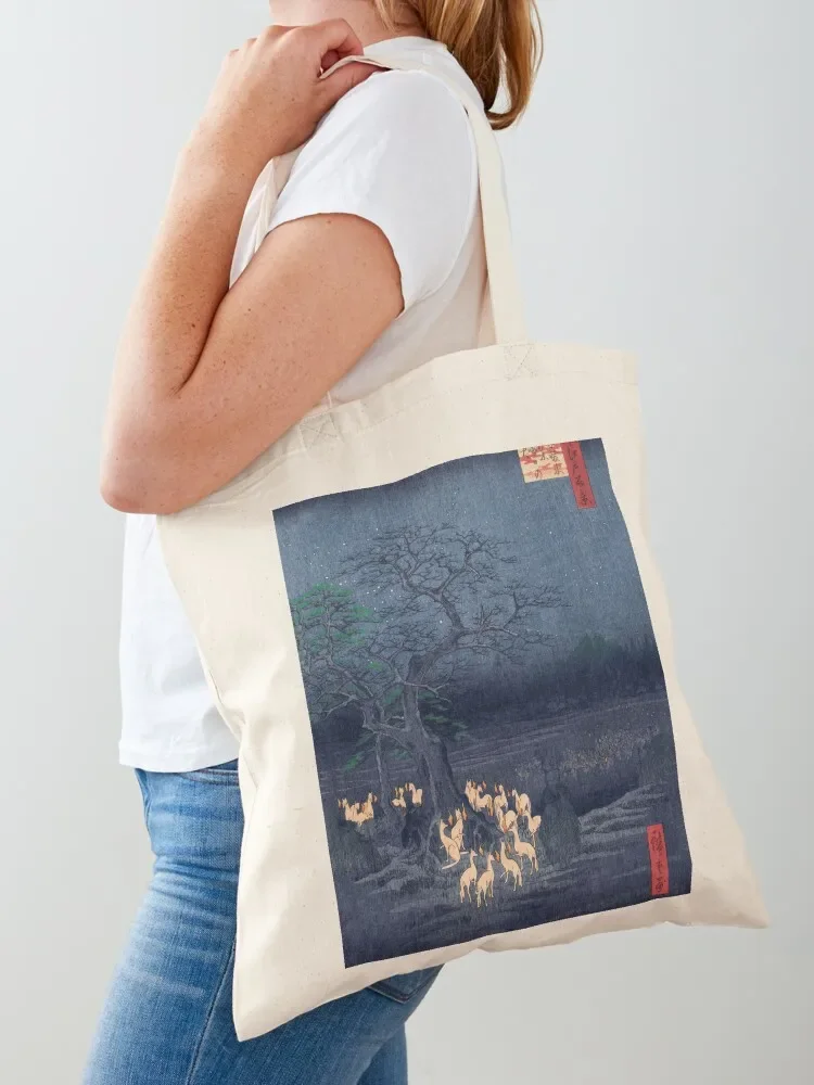 Foxes at Night Shrine Vintage Ukiyo-e Japanese Art Tote Bag Women's handbag custom fabric bag Shopper handbag Tote Bag