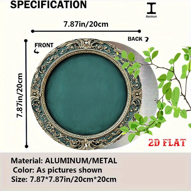 2D Flat, 2D Flat A Classic Metal Poster Featuring a 2D Flat Design, Showcasing a Golden Frame and a Soft Teal Center Against a B