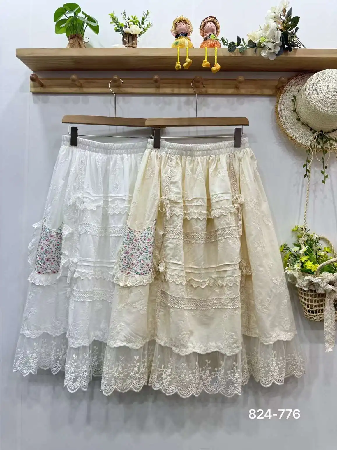 

Japanese Mori Girl Embroidery Lace Patchwork Cotton Skirts Women Autumn Vintage High Waist A-Line Boho Skirts Faldas Mujer