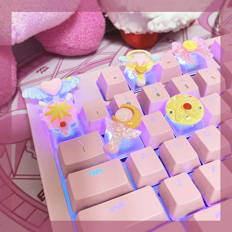 Beautiful Girl Magic Wand Keycaps Custom R4 Esc Game Backlight Transparent Keycaps For Mechanical Keyboard Cherry MX Switch