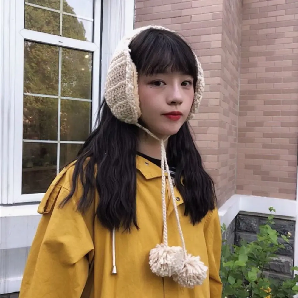 Y2k earmuff mewah gaya Korea buatan tangan warna Solid tebal JK Earflap rajut lembut hangat luar ruangan musim dingin penutup telinga wanita