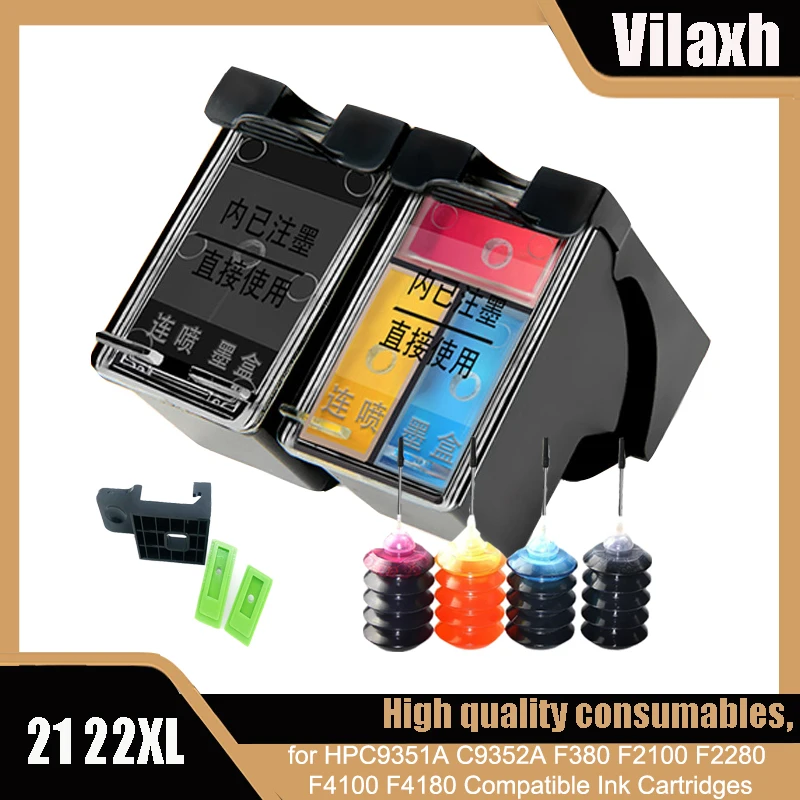 

Vilaxh 21 22 Refill Ink Cartridge Replacement For HP 21XL 22XL For HP21 Deskjet F2180 F2200 F2280 F4180 F300 F380 380 D2300