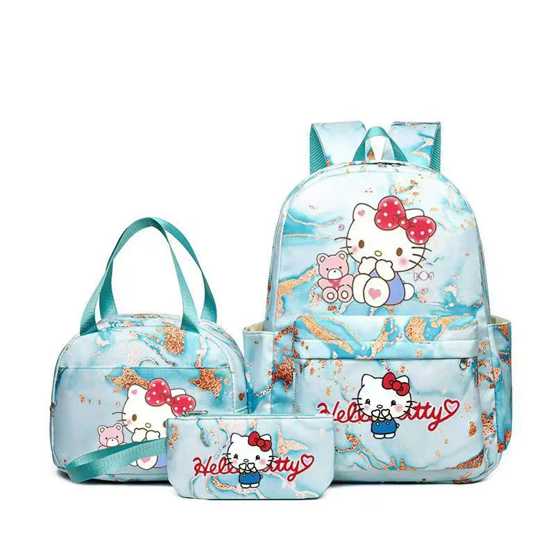 3 pçs/set olá kitty impressão estudante menino menina mochila colorida com saco de almoço crianças adolescente dos desenhos animados escola bookba