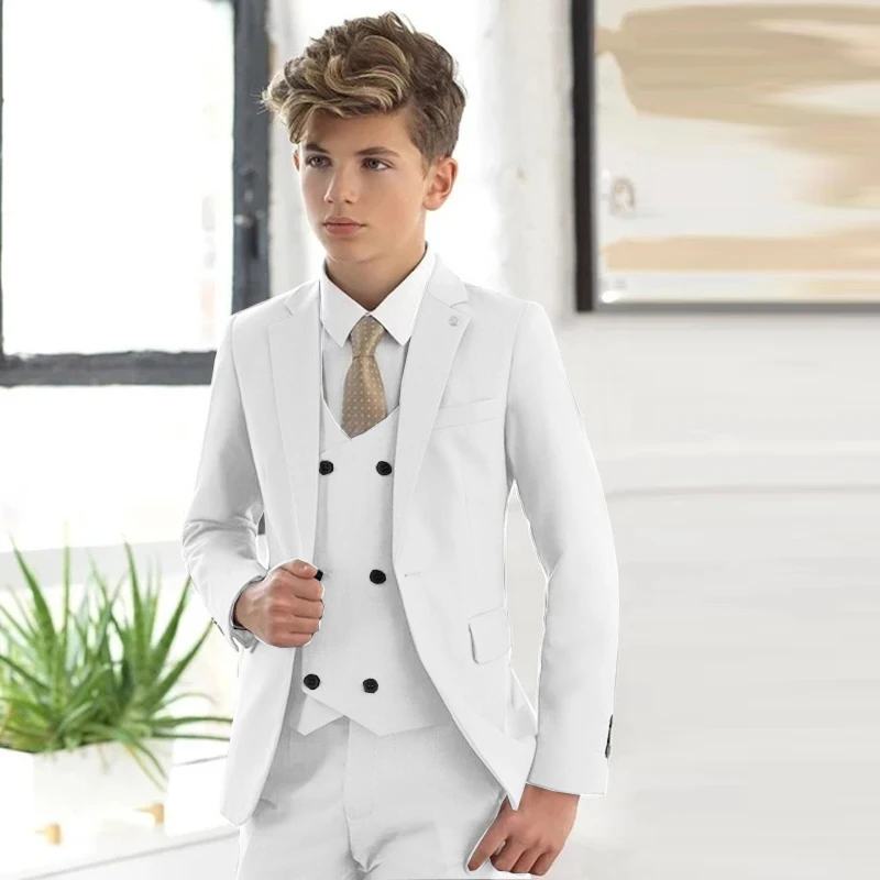 Casual White Boys Formal Suits Clothing Set Kids Coat Vest Pants 3Pcs Wedding Tuxedo Suit Children Blazer Party Costume