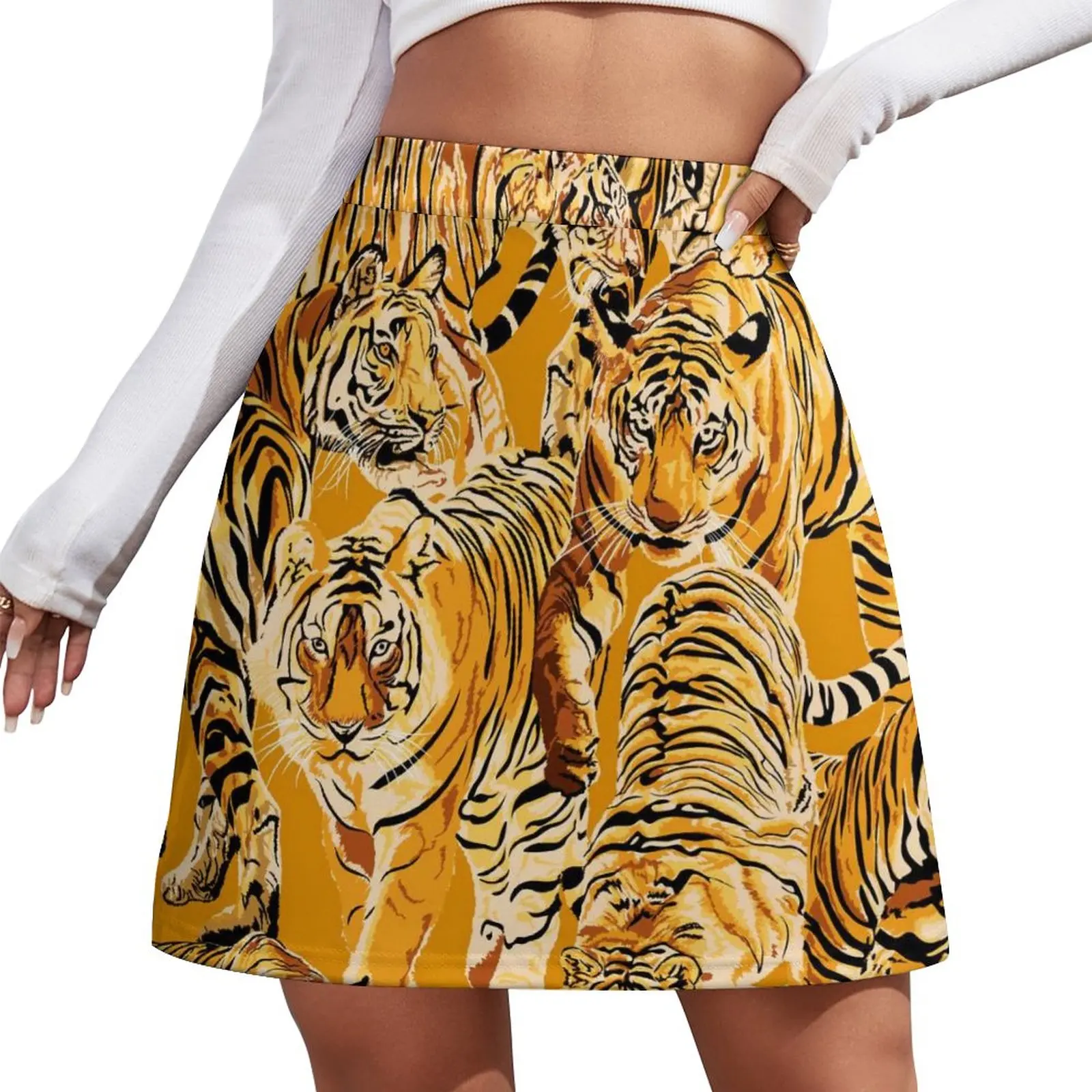 Many Tigers Skirt Women Wild Animals Pattern Modern Mini Skirts High Waist Print Korean Fashion Casual Skirt Big Size 3XL 4XL