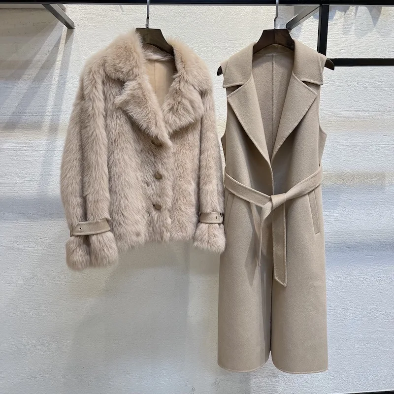 

2024 Women's Clothing High-end vest two-piece fur one-piece cashmere coat No.16