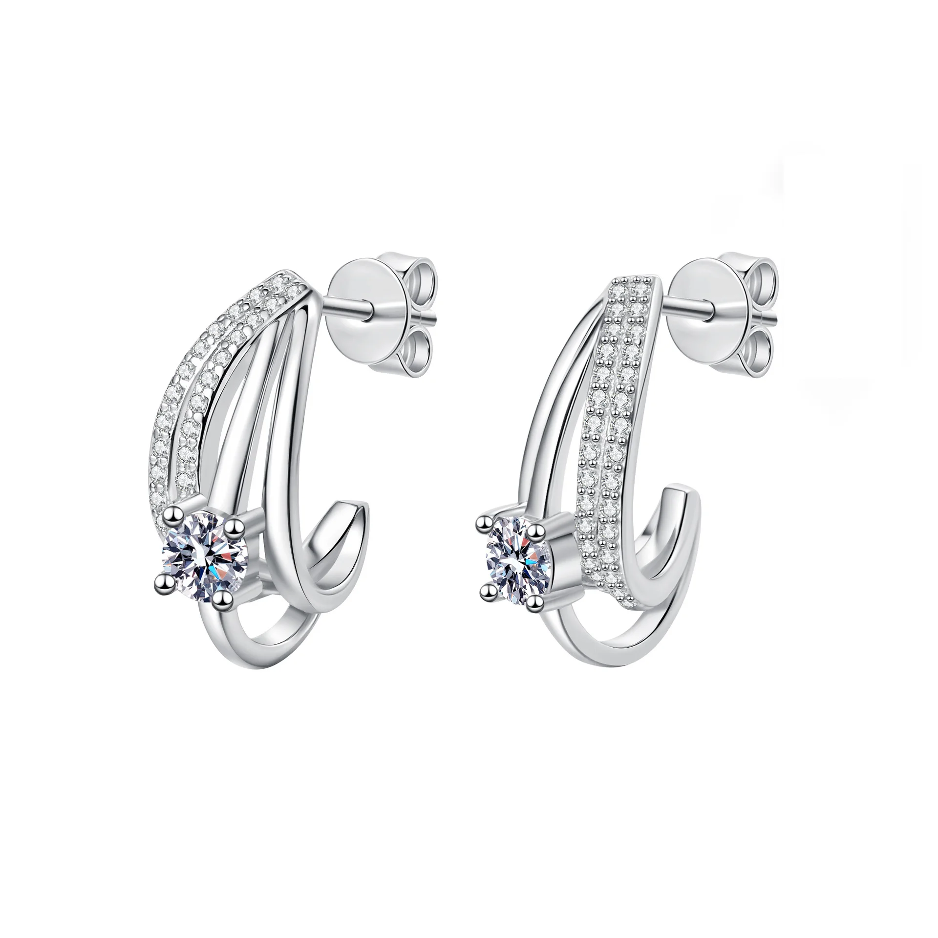 

S925 sterling silver moissanite stud earrings women's double earrings cool wind personality design sense stud earrings niche