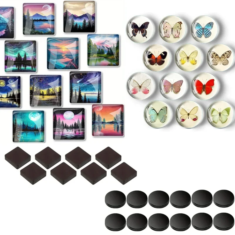 50/100Sets DIY Craft Magnets Set Glass Ceramic Ferrite with Adhesive Backing Transparent Clear for Fridge Magnet Making