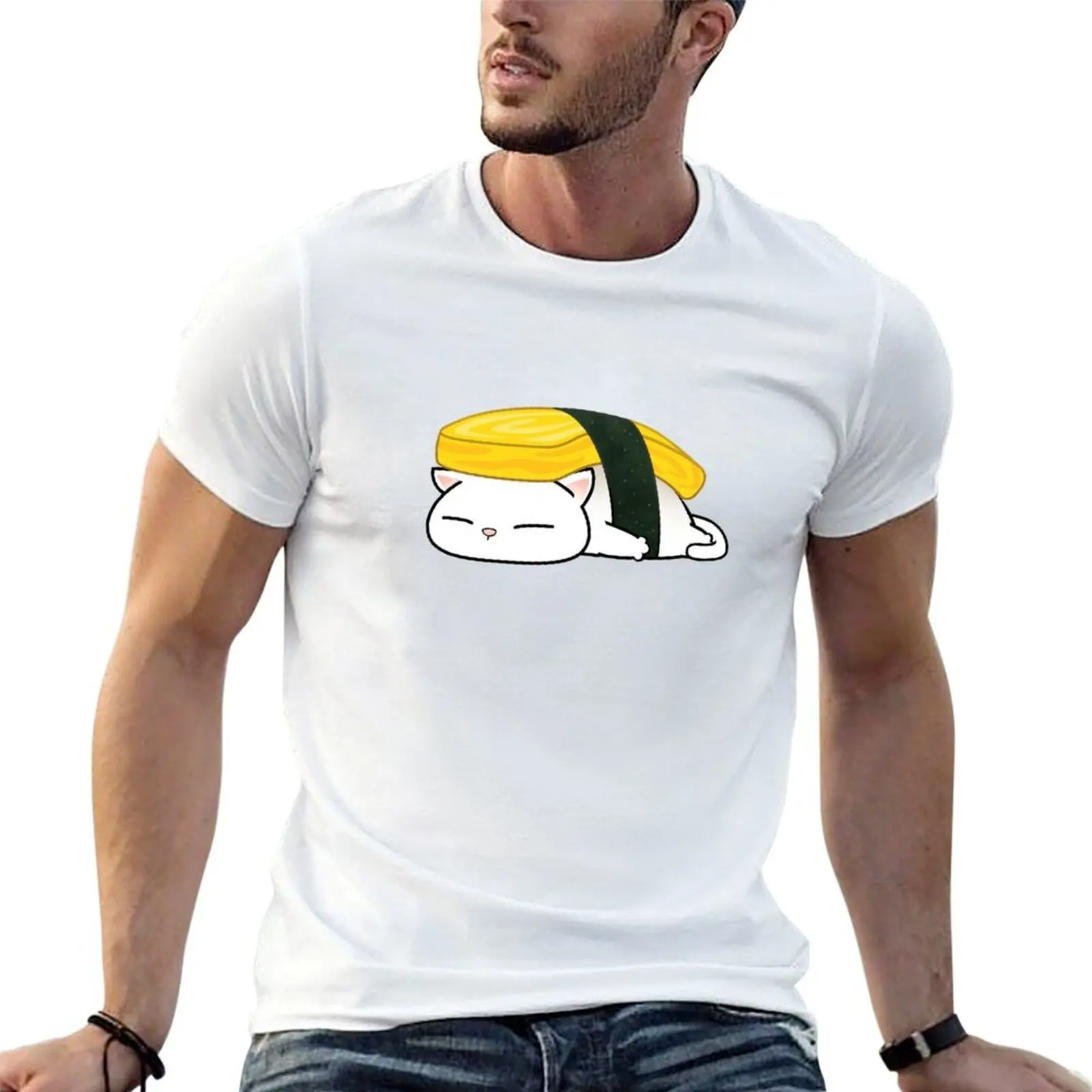 Camiseta Chubby Cat Tamago Sushi Cat, camisetas para hombre, paquete de camisetas de algodón para hombre, camiseta de algodón para hombre