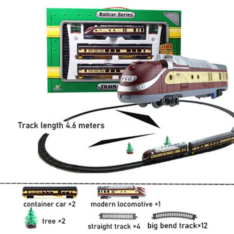 ชุดของเล่นรถไฟไฟฟ้าสำหรับเด็กโมเดลรถจักรไอน้ำรางรถไฟของเล่นสำหรับเด็กผู้ชายสำหรับเด็ก