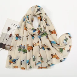 2024 Hot Sale Animal Scarf Tassel Viscose Shawl Dachshund Dog Cat Pattern Scarves Women Muslim Hijab Cute Head Wraps Muffler