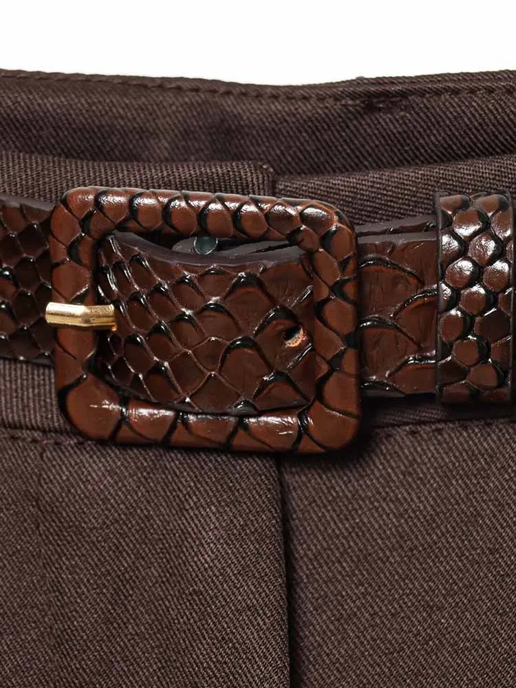 وصل حديثًا ملابس نسائية عصرية للشتاء على الطراز الأوروبي والأمريكي، شورت كاجوال طويل عالي الخصر متعدد الاستخدامات مع بيل #5