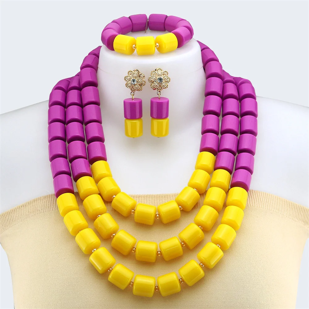 Nigeria Wedding Jewelry Set Nigeria Original Resin Beads Necklace Set African Jewelry Set Bridal Wedding Jewelry Sets Layers