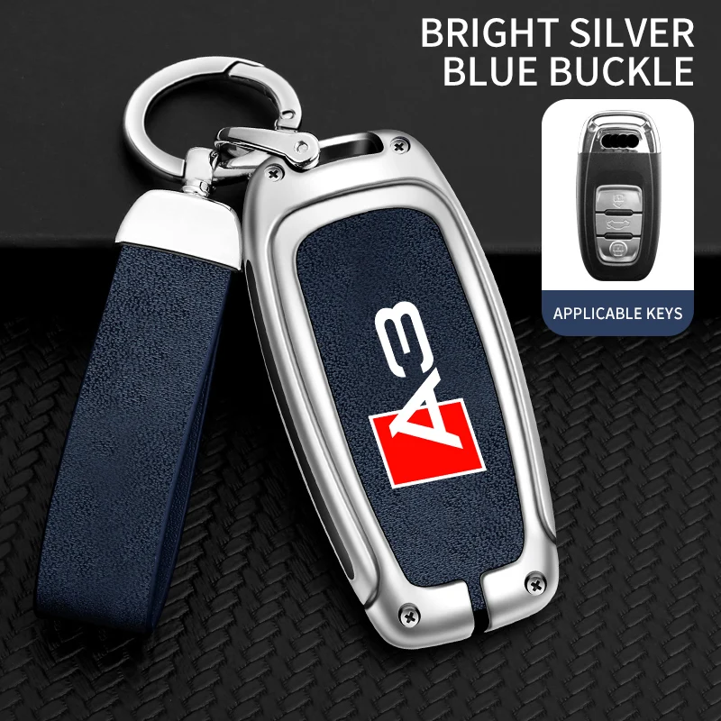 Zinc Alloy Leather Car Key Cover Case For Audi A3 A style 3 buttons Car Key Cover A4 A5 A6 A7 A8 Q1 Q3 Q4 Q5 Q6 Q7 Q8