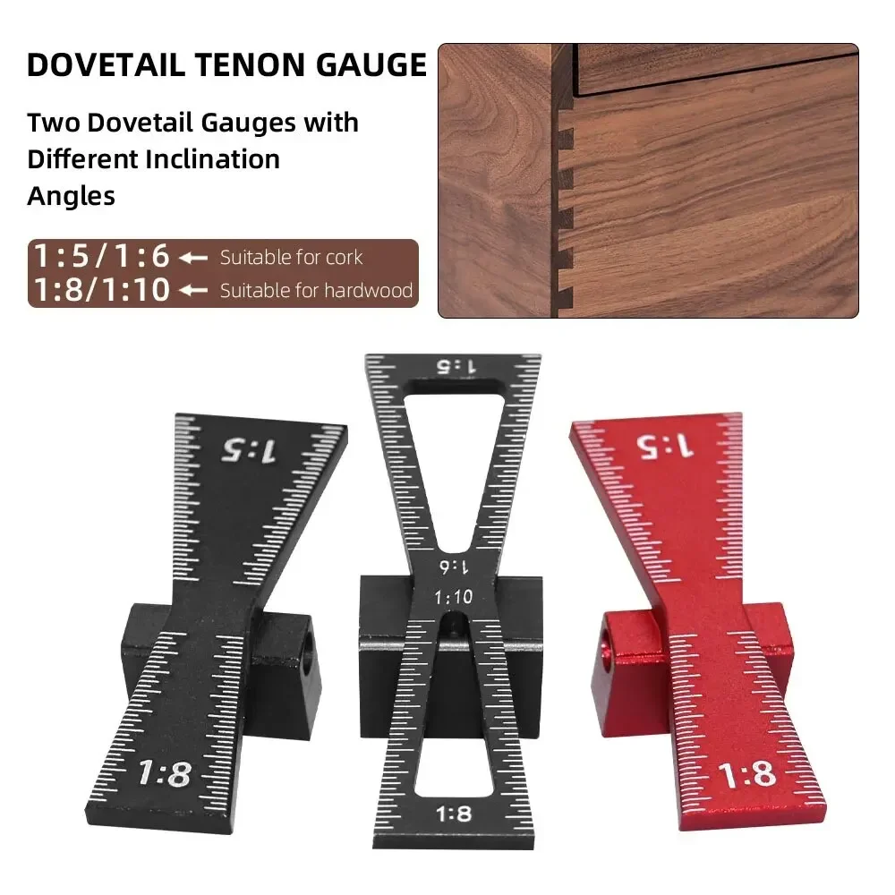 Woodworking Dovetail Marker Aluminum Alloy Dovetail Marking Template Precise Dovetail Guide with 1:5, 1:6, 1:8 and 1:10 Slopes