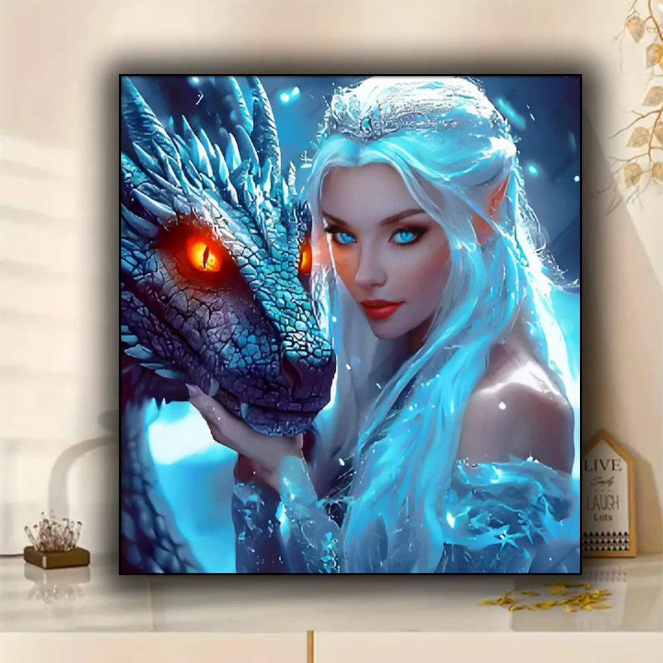Dragon Snow Queen Diamond Painting DIY Full Square Round Drill Mosaic Jewelry Cross Stitch Embroidery Art Anime Woman Home Decor view 2