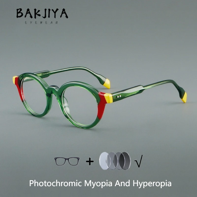 

New Fashion Acetate Prescription Glasses Men Retro Oval Frame with Photochromic Lens Women Designer Eyewear Myopia and Hyperopia