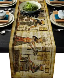 Ancient Egyptian Civilization Mural Linen Table Runners Dresser Scarf Decor Reusable Farmhouse Table Runners Holiday Party Decor