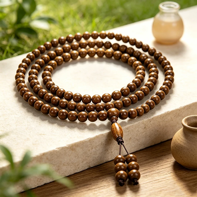 A 108-Bead Sandalwood Prayer Bead Bracelet, Made of High-Quality Natural Wood, Is Perfect for Christmas and Also Fits Perfectly