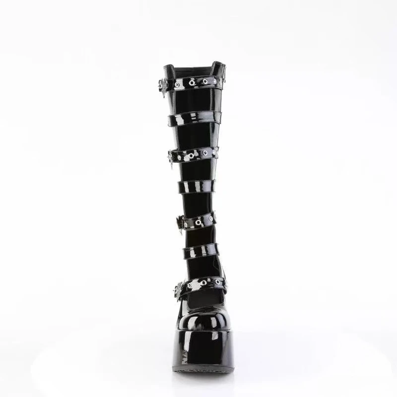 أحذية عالية الكعب للغاية للربيع والخريف جديدة بمقدمة مستديرة وفم ضحل وإبزيم معدني غير قابل للانزلاق أحذية كعب سميك #3