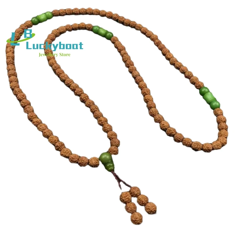 Selected 8mm Natural 5-petal Rudraksha Bracelet Buddhist 108 Prayer Beads Mala Bracelets or Long Necklace for Men Women Dropship