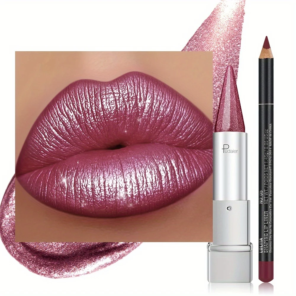 Juego de delineador de labios mate y lápiz labial metálico, contorno y brillo, kit de maquillaje Diamond Glam, regalo navideño