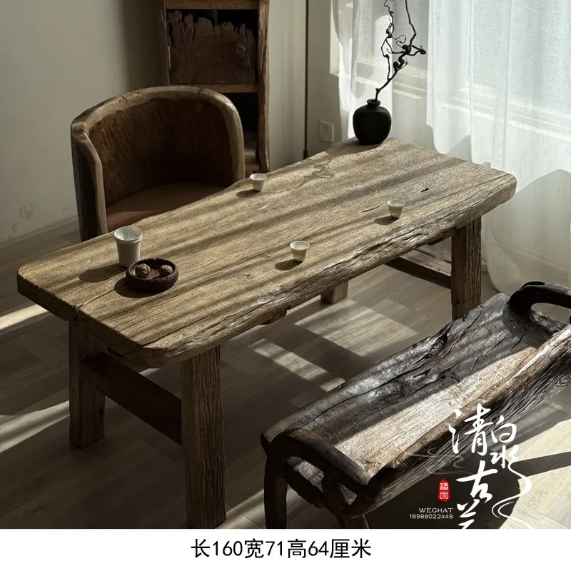 Outdoor solid wood tea table wabi wind medieval tea table homestay designer dead wood special-shaped coffee table